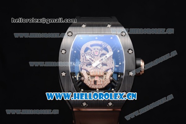 Richard Mille RM052 Miyota 9015 Automatic PVD/Rose Gold Case with Black Rubber Strap and Skull Dial PVD Bezel - Click Image to Close